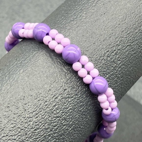 Toggle Bracelet 8 In Silver Flower Marbled Purple Lilac Round Bead Retro Cottage - Picture 5 of 8